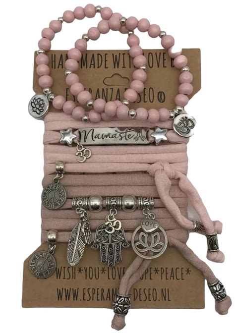 Set Boho Armbanden Roze Bol