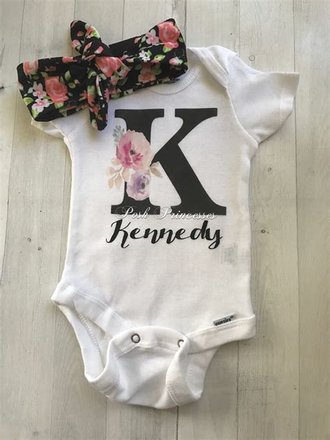 Baby Girl Boho Watercolor Floral Mongrammed Personalized Onesie Only