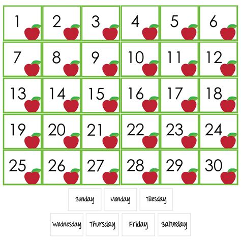 Calendar Numbers Free Printable