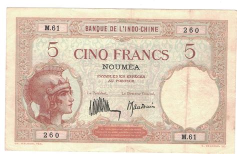 New Caledonia 5 Francs Banknote NOUMÉA KM 36b EF 40 45 MA Shops