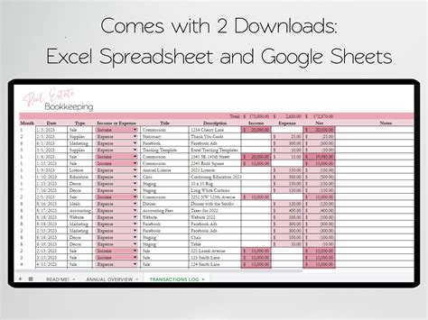 Real estate bookkeeping template google sheets excel spreadsheet – Artofit