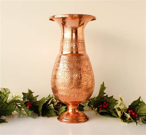 Vintage Copper Artisan Crafted Turkish Flower Vase Circa The Etsy