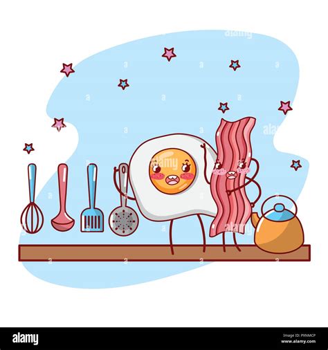 Kitchen Shelf Cartoon Kawaii Cartoon Stock Vector Image And Art Alamy