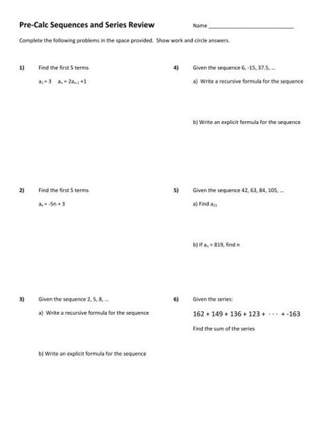 Sequences And Series Pre Calc