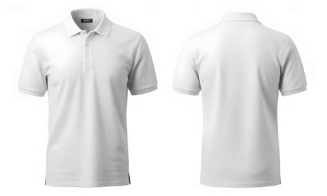 Front and Back View of a Plain White Polo Shirt with Short Sleeves and ...