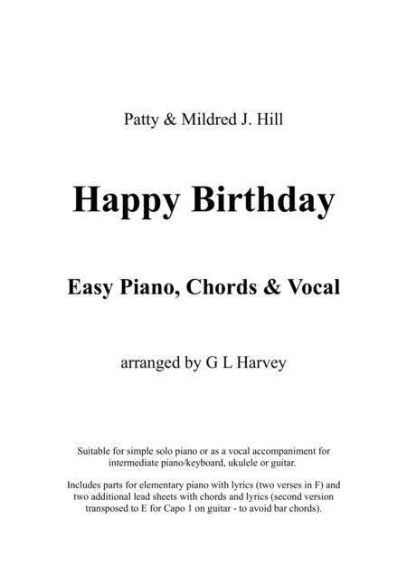 Happy Birthday Easy Piano Chords And Vocal Arr G L Harvey By Patty