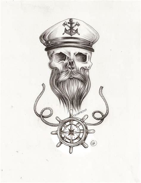 Art Print Nautical Bearded Skull Art For Home Decor Or Gift Beard