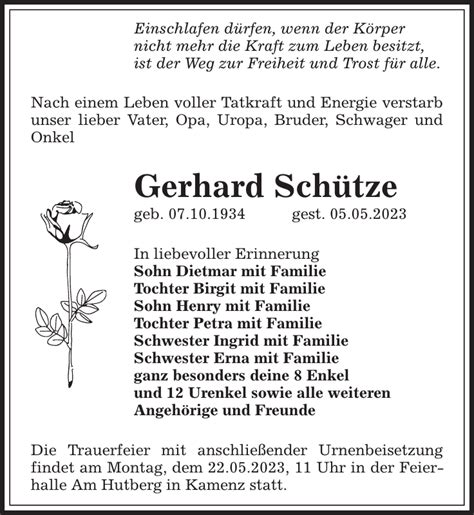 Gerhard Schütze Traueranzeige Sächsische Zeitung