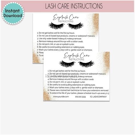 Printable Eyelash Extensions After Care Card Lash Care Card Etsy