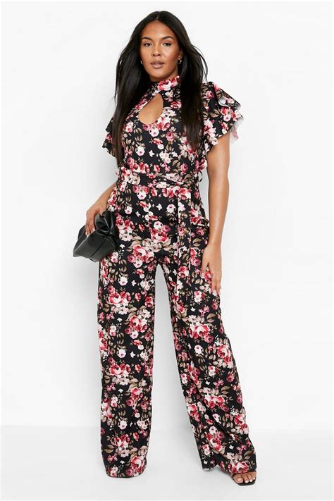 Plus Floral Print Key Hole Wide Leg Jumpsuit Boohoo Uk