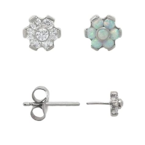 threadless earrings  gem flower element body jewelry