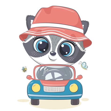 Cute Raccoon Driving The Car Vector Cartoon Illustration 3242206