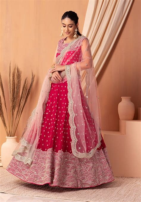 Buy Women Red Zari Embroidered Lehenga Set With Blouse And Dupatta