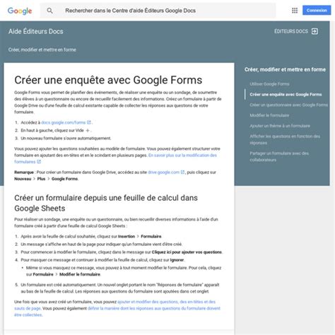 Cr Er Une Enqu Te Avec Google Forms Centre D Aide Diteurs Docs