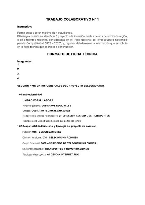 Ficha Técnica Trabajo Colaborativo N 1 TRABAJO COLABORATIVO N 1