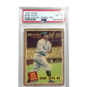 Original 1962 Topps Babe Ruth Hits 60 139 Green Tint Variation PSA 4 VG