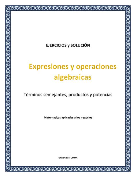 SOLUTION Expresiones Y Operaciones Algebraicas Terminos Semejantes