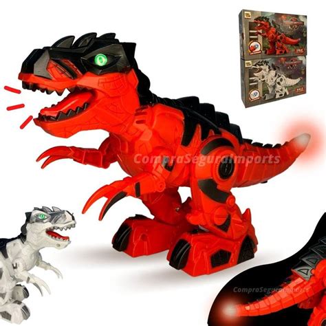 Dinossauro De Brinquedo T Rex Robo Anda Emite Som Luz Led F