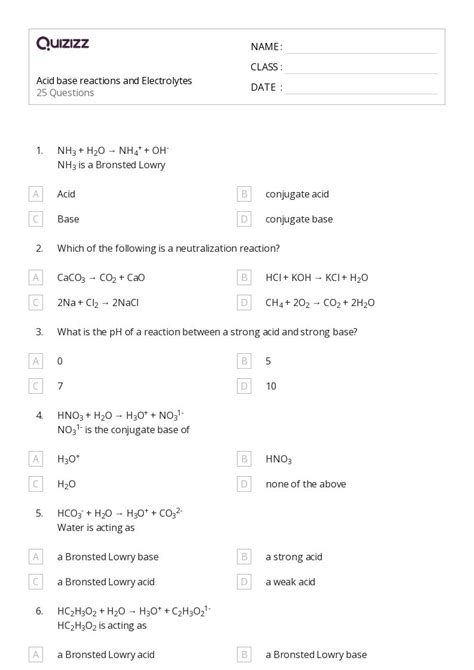 50 Acid Base Reactions Worksheets On Quizizz Free Printable