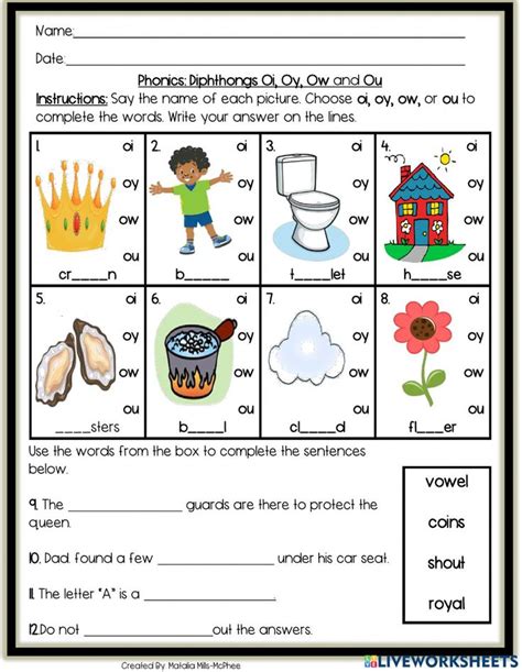 Diphthongs Oi Oy Ow And Ou Worksheet Phonics Phonics Worksheets