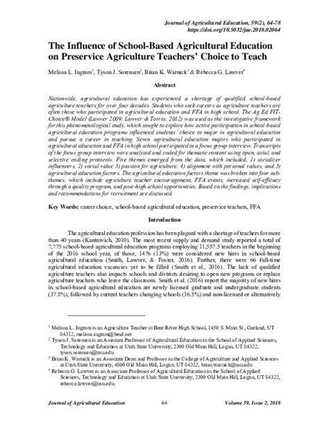 Pdf The Influence Of School Based Agricultural Education On