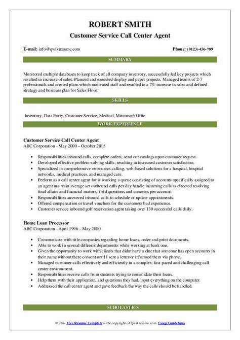 Call Center Agent Resume Samples Qwikresume