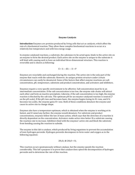 Enzyme Lab Report Sample