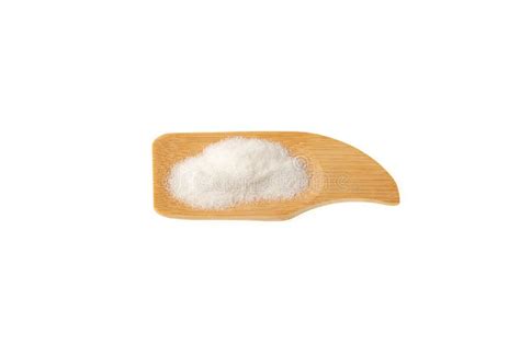 Monosodium Glutamate Msg Powder In Wooden Serving Scoop White Powder