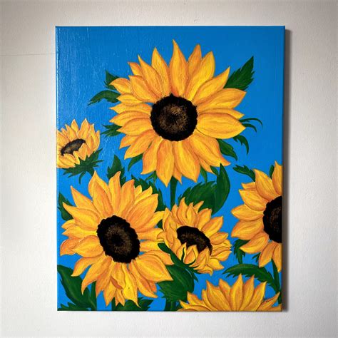 Girasoles en la pintura acrílica pintada a mano en lienzo Etsy