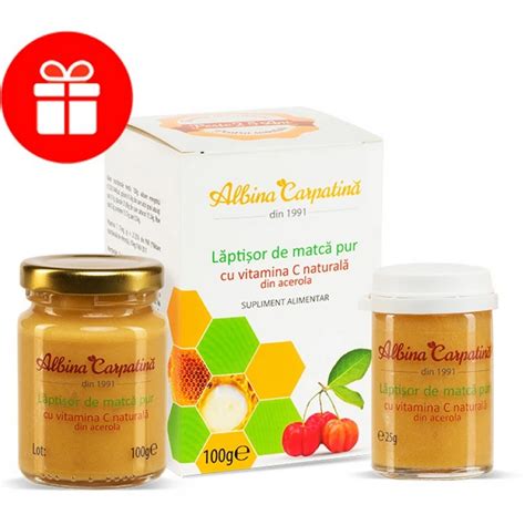 Oferta Laptisor De Matca Pur Cu Vitamina C Din Acerola 100g 25g Albina