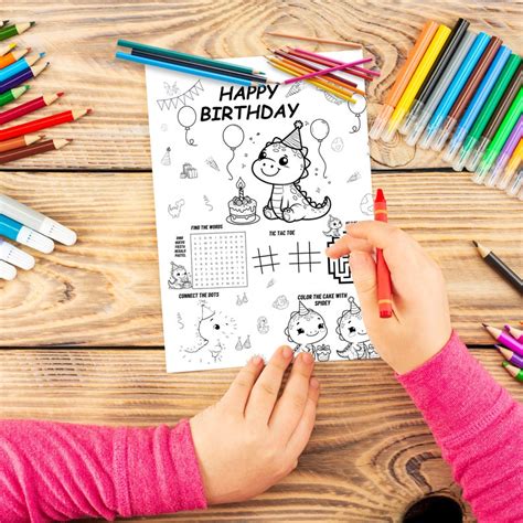 Personalized Birthday Party Mat Birthday Party Activity Sheet Custom