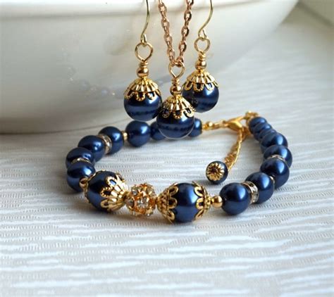 Navy Blue Bridesmaids Jewelry Set Wedding Necklace Dark Blue