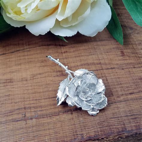 Silver Rose Brooch Vintage Monet Silver Tone Rose Pin Collectible