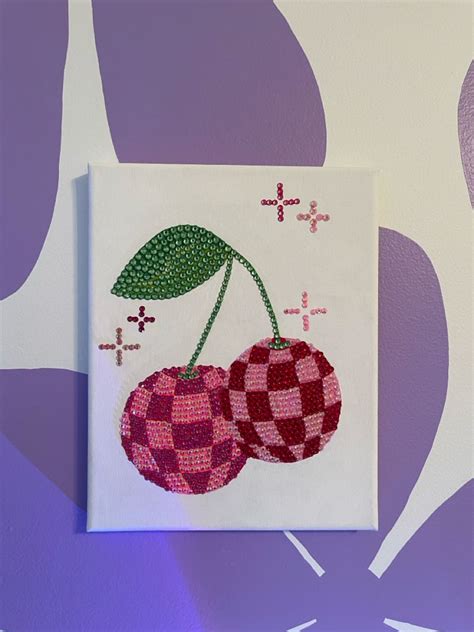 Handmade Bedazzled Wall Decor Pink Cherries EBay Pink Canvas Art