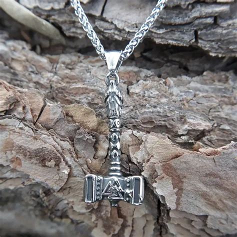 Colgante De Acero Martillo De Thor Mj Lnir Y Valknut Amuleto Vikingo