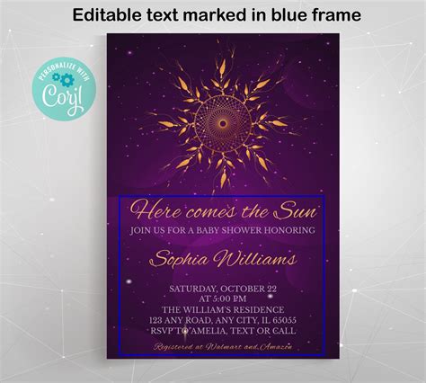 Editable Here Comes The Sun Baby Shower Invitation Sun Baby Etsy