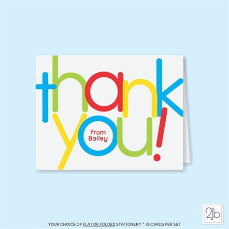 Kids Thank You Cards Primary Colors Thank You Cards Childrens