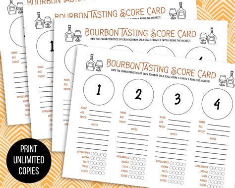 Printable Bourbon Tasting Score Card Bourbon Score Card For 4 Bourbons