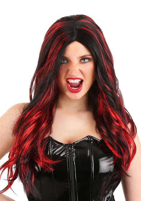 Womens Red And Black Vampire Wig