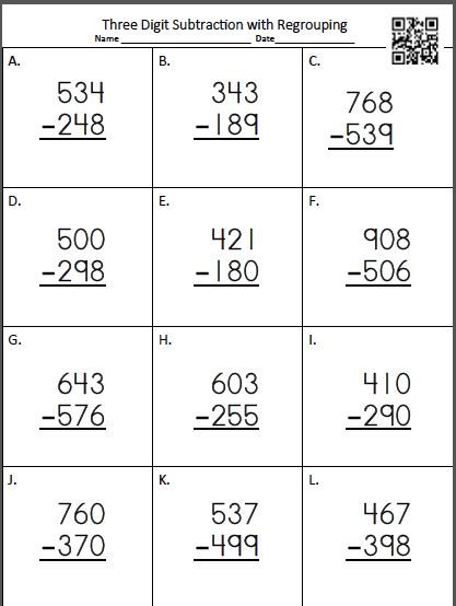 Subtract 3 Digit Numbers With Regrouping