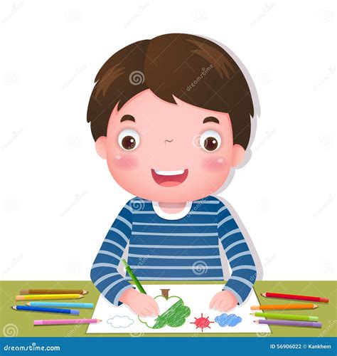 Cute Boy Drawing With Colourful Pencils Stock Vector Image 56906022