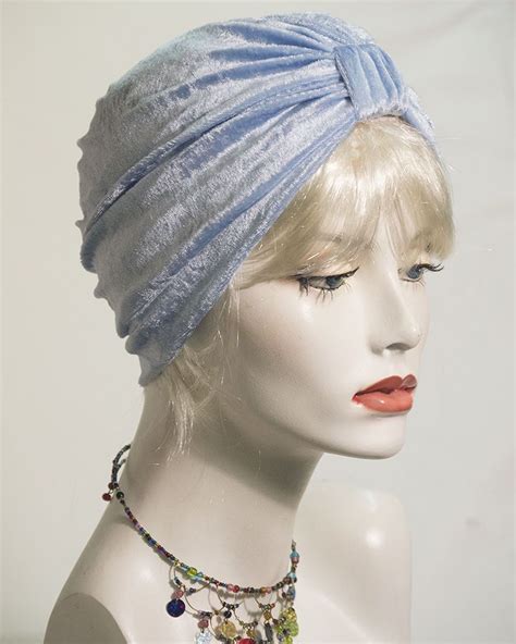 Vintage Inspired 1940s Land Girls Style Sky Blue Velvet Turban Hat Velvet Turban Blue Velvet