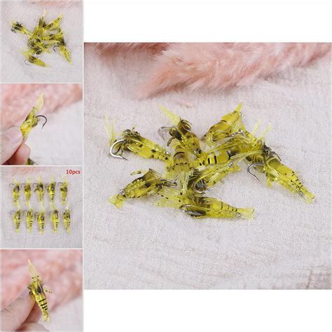 LHGC Lot 10Pcs Shrimp Simulation Soft Prawn Lure Bait Hook Tackle Bass