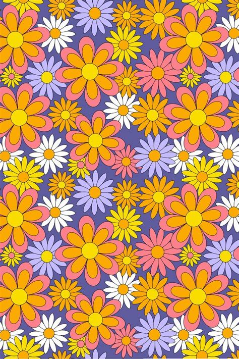 70s Flower Power Purple Orange And Fabric Spoonflower Hippie Wallpaper 1970s Wallpaper 70s