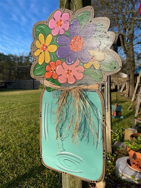 Front Door Decor Spring Door Hanger Mason Jar Mason Jar Etsy