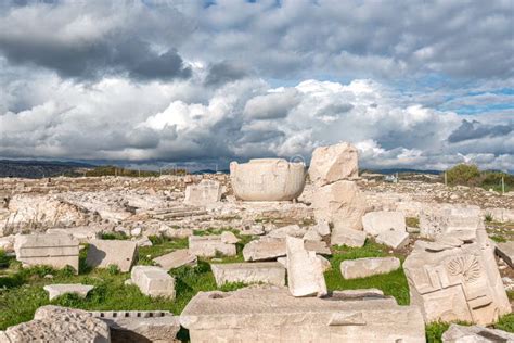 Ancient Amathus Ruins Standing Under Cloudy Sky Limassol Cyprus Stock