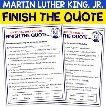 Martin Luther King Jr Finish the Quote | MLK Activities | MLK Quotes