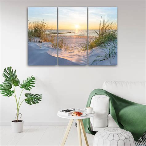 Impression Sur Toile En 3 Parties Plage Mer Dunes Coucher De Soleil