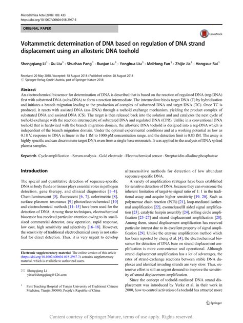 Voltammetric Determination Of Dna Based On Regulation Of Dna Strand Displacement Using An