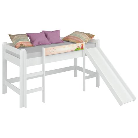 Cama Infantil Cabaninha Escorregador Bb Branco Rosa Completa